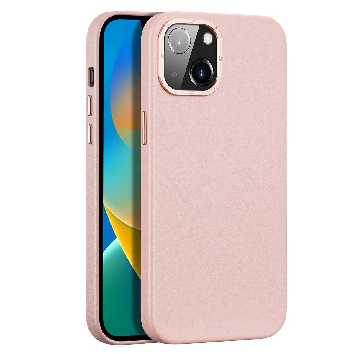 Husa Dux Ducis Grit Leather pentru iPhone 14 Plus Elegant Faux Leather Cover (Magsafe Compatible) Roz