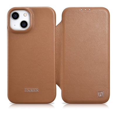 Husa Icarer CE Premium Leather Folio iPhone 14 Plus Magnetic Flip Leather Folio Magsafe Maro (Wmi14220715-bn)