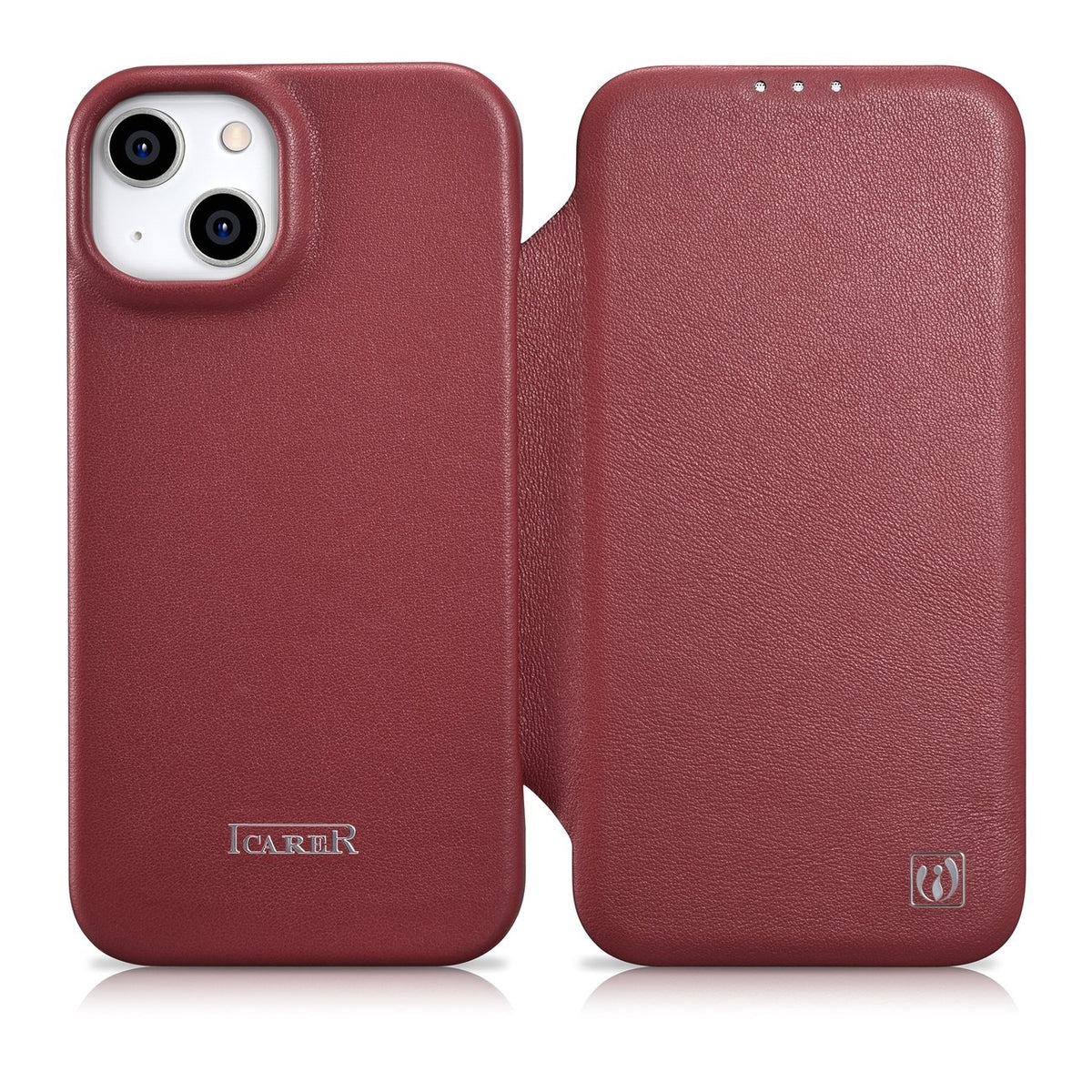 Husa Icarer CE Premium Leather Folio iPhone 14 Plus Magnetic Flip Leather Folio Magsafe Rosu (Wmi14220715-rd)