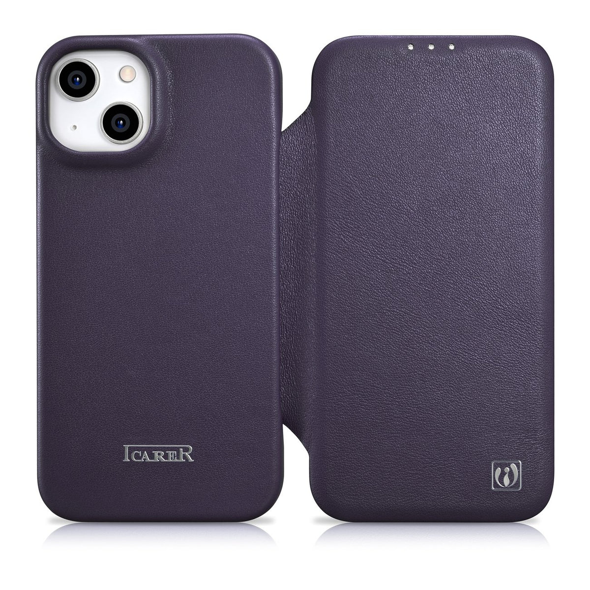 Husa Icarer CE Premium Leather Folio iPhone 14 Plus Magnetic Flip Leather Folio Magsafe Mov inchis (Wmi14220715-dp)