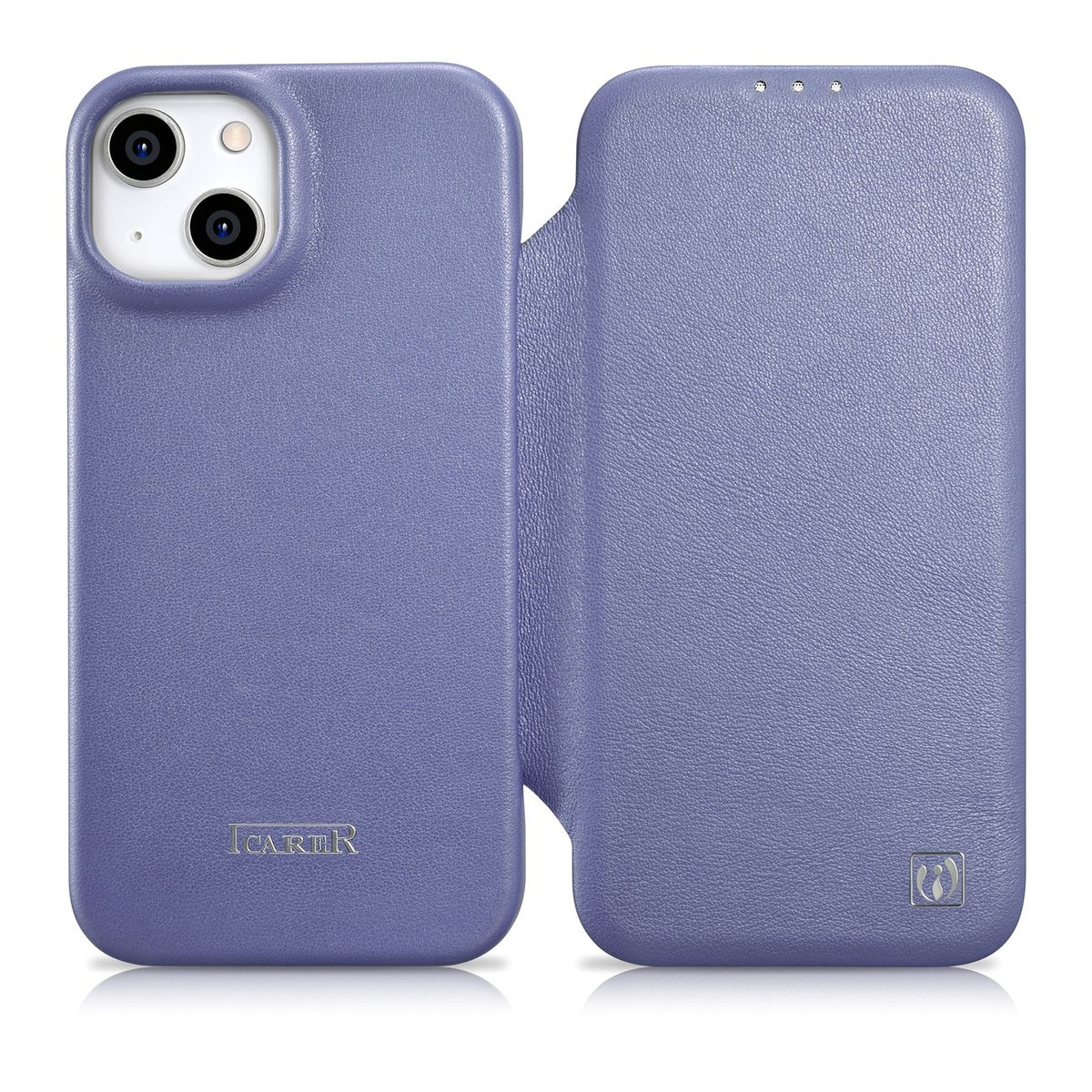Husa Icarer CE Premium Leather Folio iPhone 14 Plus Magnetic Flip Leather Folio Magsafe Mov deschis (Wmi14220715-lp)