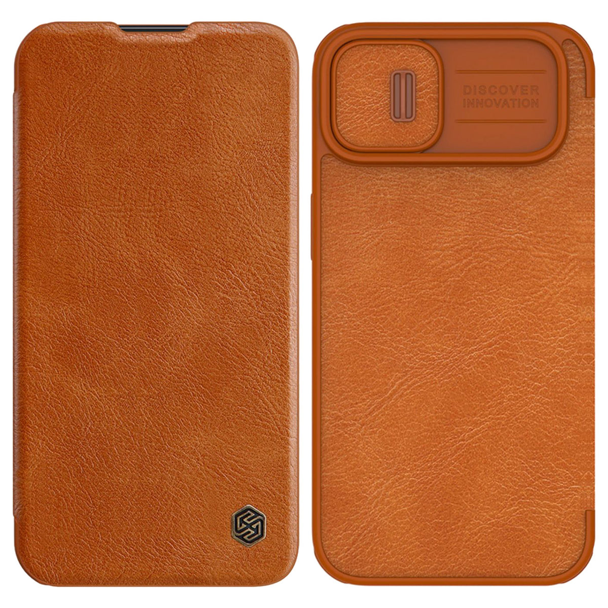Husa Nillkin Qin Leather Pro iPhone 14 Plus Camera Cover Holster Cover Flip Maro