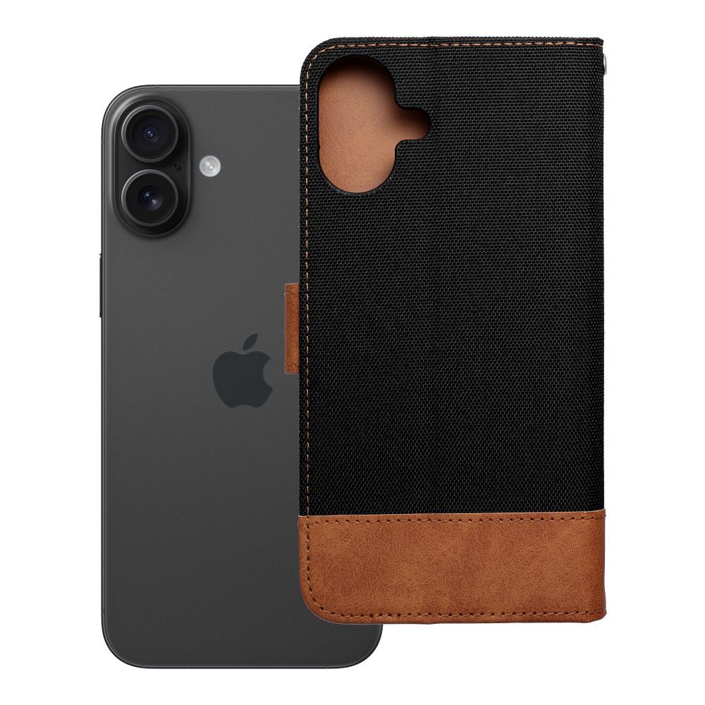 Husa Jeans Book Flip pentru iPhone 16 Plus Negru