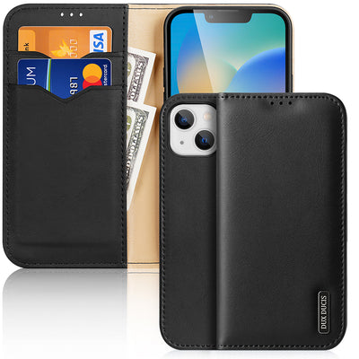 Husa Dux Ducis Hivo Leather Flip Cover Genuine Leather Wallet pentru Cards And Documents iPhone 14 Plus Negru