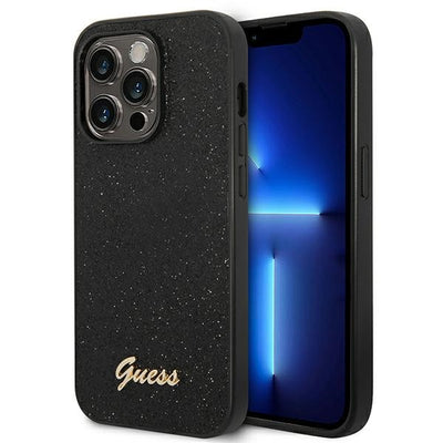 Husa Guess Glitter Script pentru iPhone 14 Pro - Negru