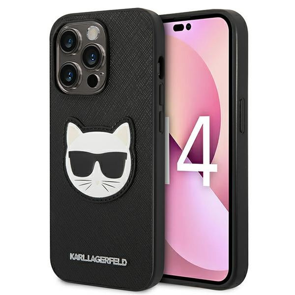 Husa Karl Lagerfeld Saffiano Choupette Head Patch pentru iPhone 14 Pro - Negru