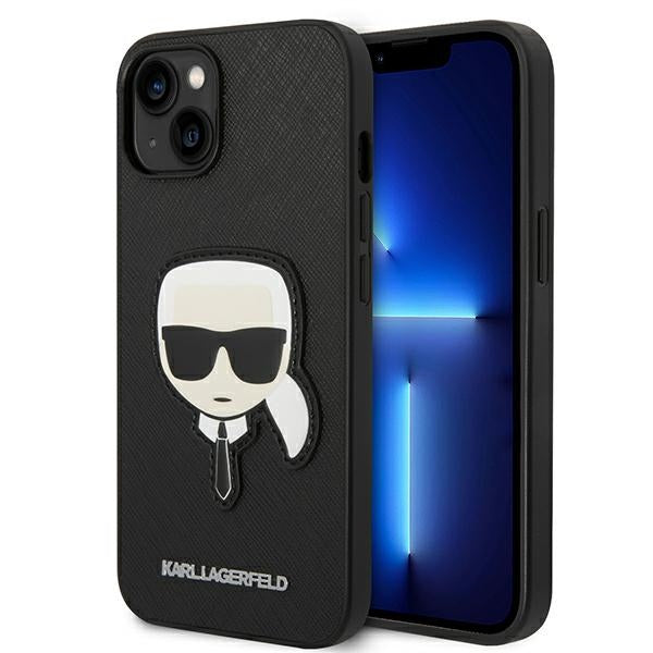 Husa Karl Lagerfeld Saffiano Karl's Head Patch pentru iPhone 14 Plus - Negru