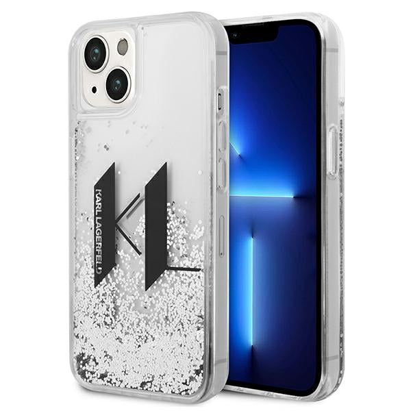 Husa Karl Lagerfeld Liquid Glitter Big KL pentru iPhone 14 - Argintiu