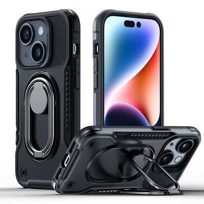 Husa Joyroom Dual Hinge pentru iPhone 14 Plus Armored cu A Stand And A Ring Suport Negru