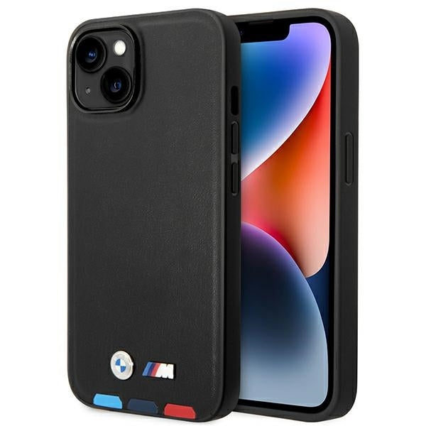 Husa BMW Bmhcp14m22ptdk iPhone 14 Plus 6.7 "Negru / Negru Leather Stamp Tricolor