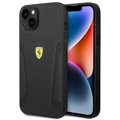 Husa Ferrari iPhone 14 Plus 6.7" Negru/Negru Hardcase Leather Stamp Sides