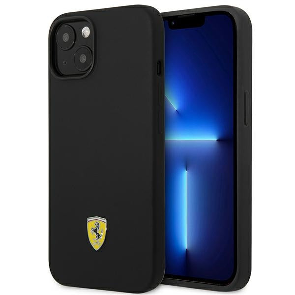 Husa Ferrari iPhone 14 6.1" Negru/Negru Hardcase Silicone Metal Logo