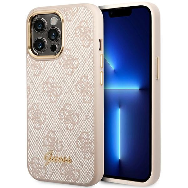 Husa Guess 4G Vintage Auriu Logo pentru iPhone 14 Pro - Roz
