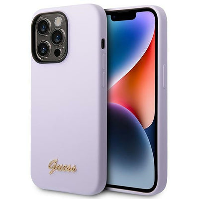 Husa Guess iPhone 14 Pro Max 6.7" Mov/Mov Hard Silicone Vintage Auriu Logo