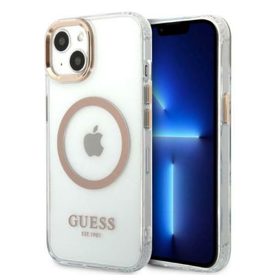 Husa Guess iPhone 13 6.1 "Auriu / Auriu Hard Metal Outline Magsafe