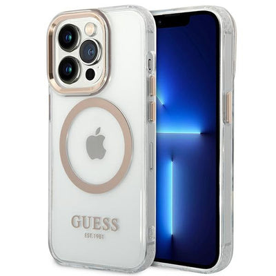 Husa Guess iPhone 14 Pro 6.1 "Auriu / Auriu Hard Metal Outline Magsafe