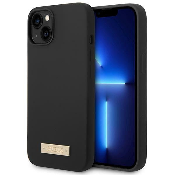 Husa Guess iPhone 14 Plus 6.7" Negru/Negru Hard Silicone Logo Plate Magsafe