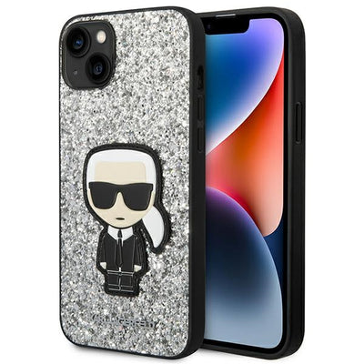 Husa Karl Lagerfeld iPhone 14 Plus 6.7 "Hardcase Argintiu / Argintiu Glitter Flakes Ikonik
