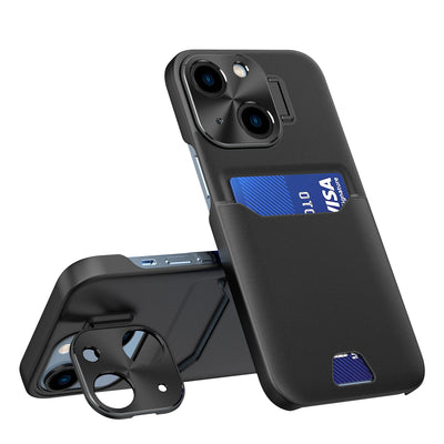 Husa Leather Stand pentru iPhone 14 Cover Card Wallet cu Stand Negru