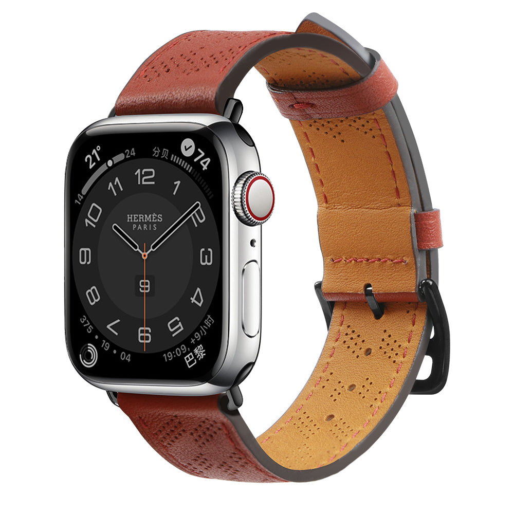 Curea Leather pentru Apple Watch 38 / 40 / 41 Mm Band Bracelet - Rosu