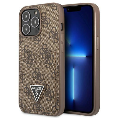 Husa Guess 4G Triangle Logo Cardslot pentru iPhone 13 Pro / 13 - Maro