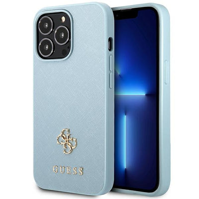 Husa Guess Saffiano 4G Small Metal Logo pentru iPhone 13 Pro / 13 - Albastru