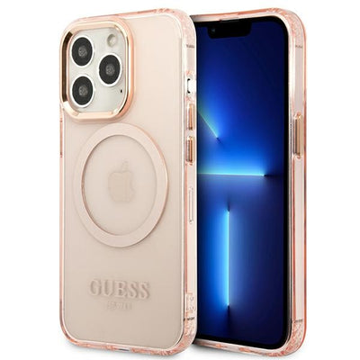 Husa Guess Guhmp13lhtcmp iPhone 13 Pro / 13 6.1" Roz/Roz Hard Auriu Outline Translucent Magsafe