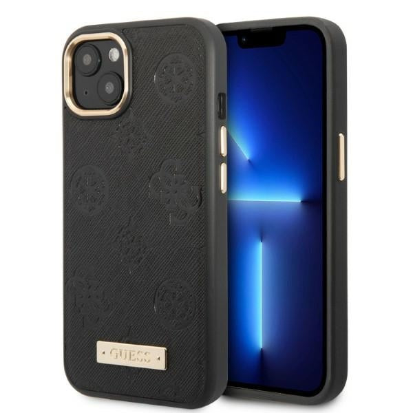 Husa Guess iPhone 13 6.1" Negru/Negru Hardcase Peony Logo Plate Magsafe