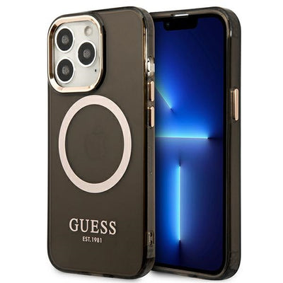 Husa Guess Auriu Outline Translucent Magsafe pentru iPhone 13 Pro Max - Negru
