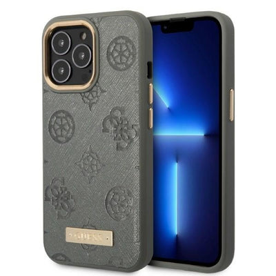 Husa Guess iPhone 13 Pro Max 6.7" Gri/Gri Hardcase Peony Logo Plate Magsafe