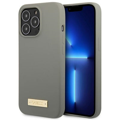 Husa Guess iPhone 13 Pro Max 6.7" Gri/Gri Hard Silicone Logo Plate Magsafe