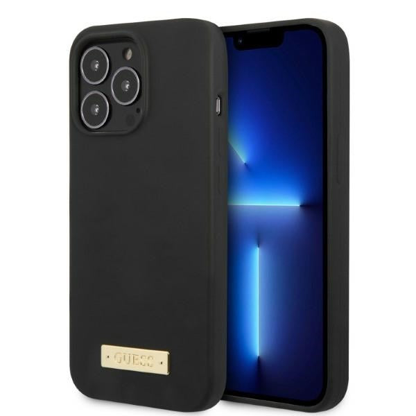 Husa Guess iPhone 13 Pro Max 6.7" Negru/Negru Hard Silicone Logo Plate Magsafe