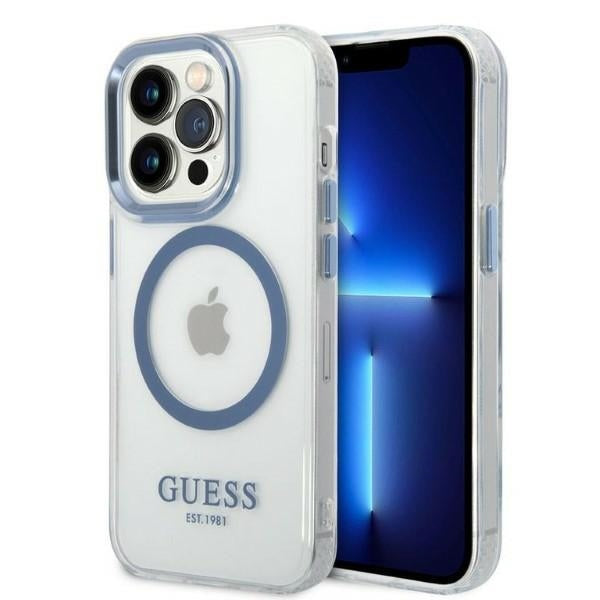 Husa Guess Metal Outline Magsafe pentru iPhone 14 Pro - Albastru