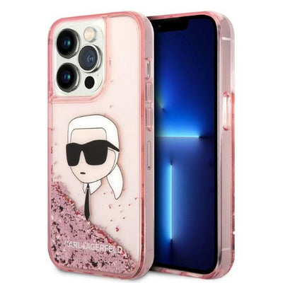 Husa Karl Lagerfeld Glitter Karl's Head pentru iPhone 14 Pro - Roz