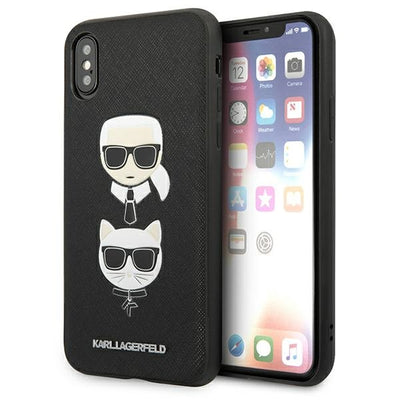 Husa Karl Lagerfeld Saffiano Karl&Choupette Head pentru iPhone X/XS - Negru