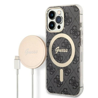 Husa Set Guess Gubpp13lh4eacsk + Incarcator iPhone 13 Pro Negru/Negru Hard 4G Print Magsafe