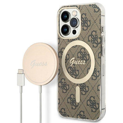Husa Set Guess Gubpp13lh4eacsw + Incarcator iPhone 13 Pro Maro/Maro Hard 4G Print Magsafe