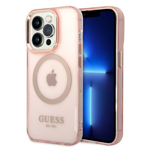 Husa Guess Guhmp14lhtcmp iPhone 14 Pro 6.1" Roz/Roz Hard Auriu Outline Translucent Magsafe