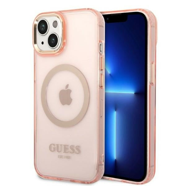 Husa Guess Guhmp14mhtcmp iPhone 14 Plus 6.7" Roz/Roz Hard Auriu Outline Translucent Magsafe