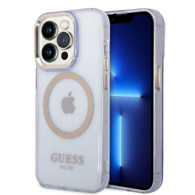 Husa Guess Auriu Outline Translucent Magsafe pentru iPhone 14 Pro Max 6.7" - Mov