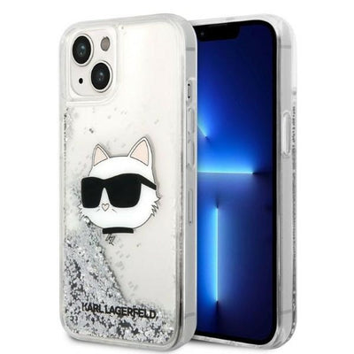 Husa Karl Lagerfeld iPhone 14 Plus 6.7" Argintiu/Argintiu Hardcase Glitter Choupette Head
