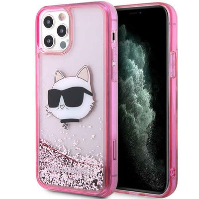 Husa Karl Lagerfeld iPhone 12/ 12 Pro 6.1" Roz/Roz Hardcase Glitter Choupette Head