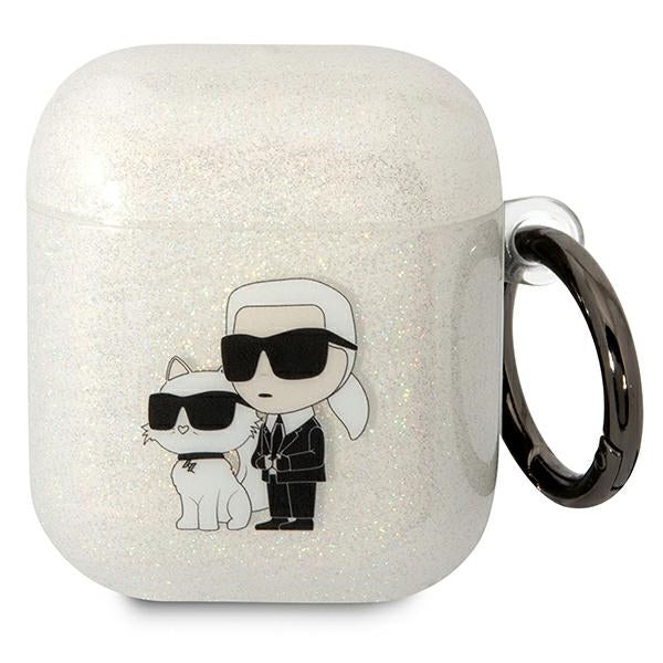 Husa Karl Lagerfeld AirPods 1/2 Cover Transparent Gliter Karl&Choupette