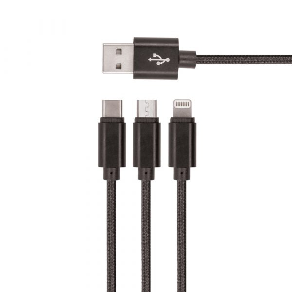 Setty 3in1 cablu USB - Lightning + USB-C + microUSB 1,0 m 2A KN3W1-01 Negru