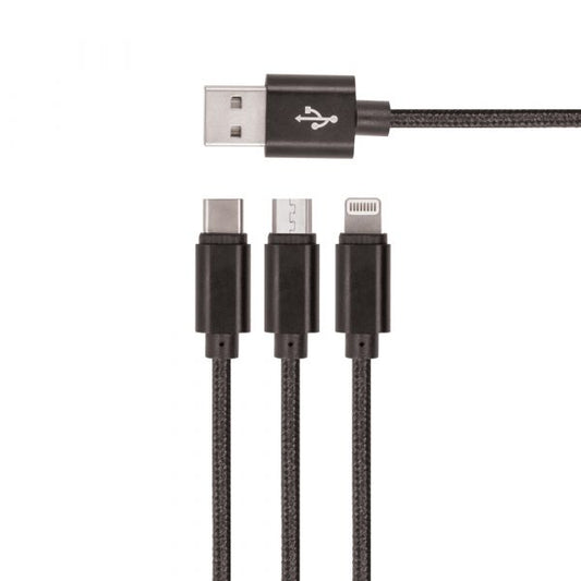 Setty 3in1 cablu USB - Lightning + USB-C + microUSB 1,0 m 2A KN3W1-01 Negru