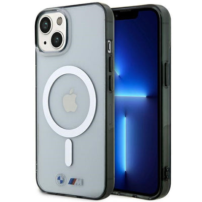 Husa BMW iPhone 14 6.1" Transparent Hardcase Argintiu Ring Magsafe