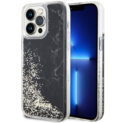 Husa Guess iPhone 14 Pro Max 6.7" Negru/Negru Hardcase Liquid Glitter Marble