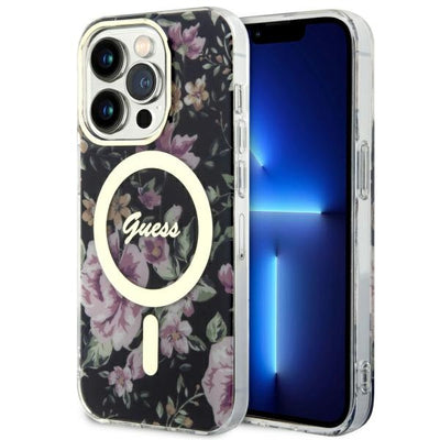 Husa Guess iPhone 14 Pro 6.1" Negru/Negru Hardcase Flower Magsafe