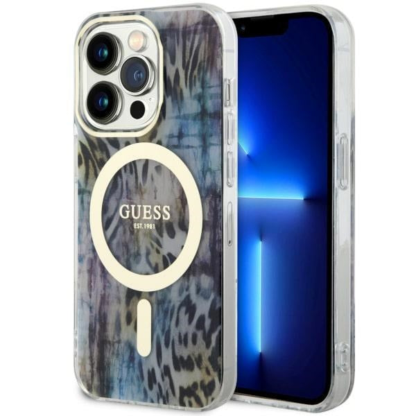 Husa Guess iPhone 14 Pro 6.1" Albastru/Albastru Hardcase Leopard Magsafe
