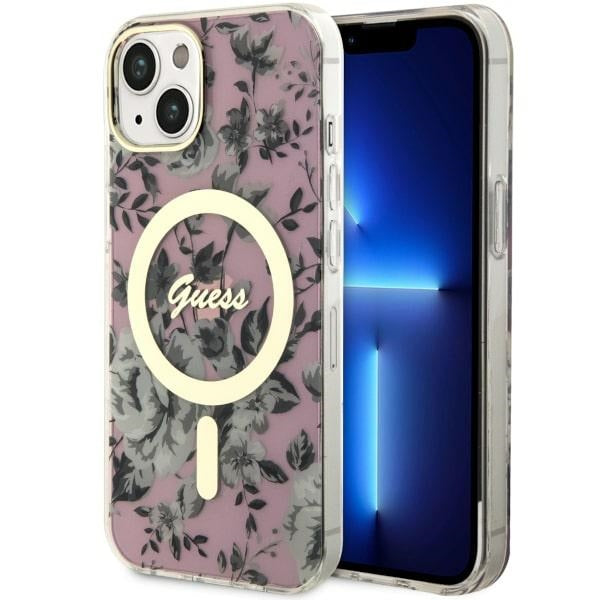 Husa Guess iPhone 14 Plus 6.7" Roz/Roz Hardcase Flower Magsafe